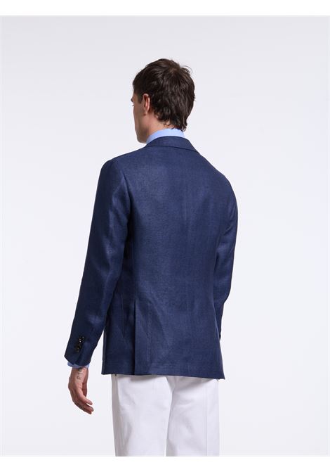 SINGLE-BREASTED LINEN BLEND SOLID COLOR TAILORED JACKET - BLUE